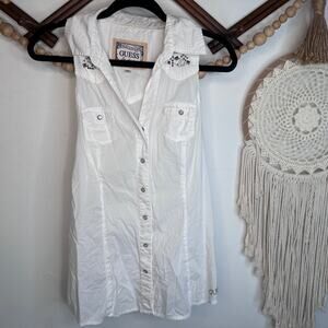 Guess White Studded Pearl Snap Tank
